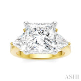 1 1/10 Ctw Princess Shape Trillion Cut & Round Cut Diamond Semi-Mount Engagement Ring in 14K Yellow and White Gold
